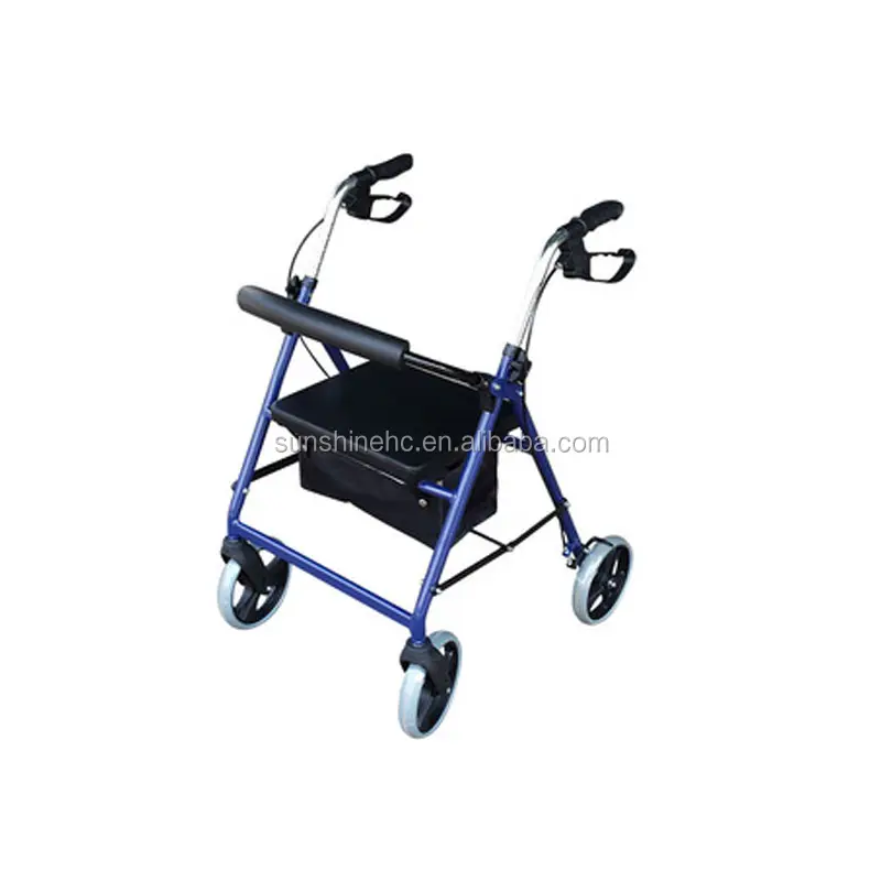 Walker Kursi Mobil Belanja Portabel, Alat Bantu Jalan Rollator Aluminium Lipat 4 Roda Kaki untuk Orang Tua RO510