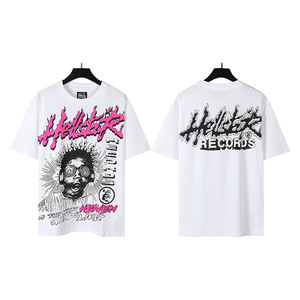 เสื้อยืดผู้ชายสไตล์ยุโรปอเมริกันแนวสตรีท ลาย Hell Star ลุคเรโทร ซักฟอกทำสีซีด แบรนด์แฟชั่นชั้นนำ แขนสั้น ผ้าฝ้าย - Product Image 6