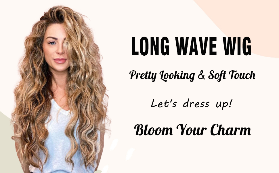 KAMA Women's Heat Resistant Lace Front Wig Dark Root Synthetic Fiber Wavy Curly Middle Part for Daily Party Use Long Wavy Style Detail Section 1