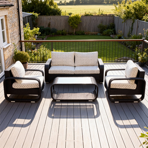 Sofá de Ratán para Exteriores de 4 Piezas con Mesa de Centro, Colores Personalizables, Cojines Resistentes a la Intemperie para Patio o Balcón, Diseños Opcionales - Product Image 1