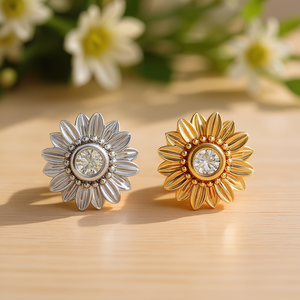 Eleganti orecchini a forma di fiore per donna, in lega placcata oro, con zirconi rotondi taglio brillante, montatura a castone, gioielli classici da regalo - Product Image 2