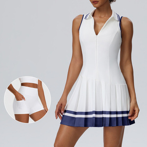 Robe de tennis sans manches pour femme avec logo personnalisé, col rabattu, plissée, color-block, robe athlétique pour le fitness et le padel - Product Image 5