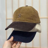 Gorra de béisbol de pana estilo coreano, otoño/invierno, 6 paneles, ajustable, corona suave, diseño con letra S cepillada, estilo casual/deportivo