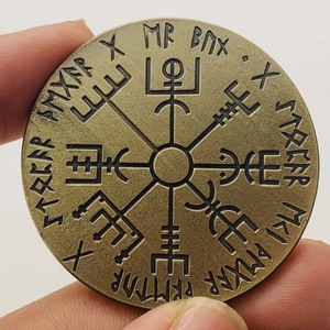 Runa vikinga y Cthulhu Mythos Moneda de doble cara WJB32 Solomon Sun Seal bronce antiguo chapado oculto coleccionable - Product Image 3