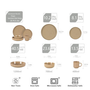 Super September Venta caliente Estilo nórdico redondo 20 piezas juegos de <span class=keywords><strong>vajilla</strong></span> de gres juego de plato y cuenco de cerámica beige mate moteado - Product Image 2