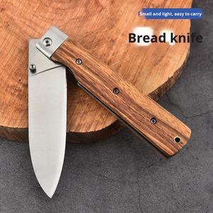 Cuchillo Plegable de Acero Inoxidable de Tamaño Pequeño para Cortar Pan, Borde Dentado, Mango de Madera de 25 cm, Garantía de 3 Años, para Frutas, Manualidades y Uso Doméstico - Product Image 3