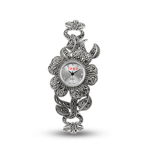 <span class=keywords><strong>Bracelet</strong></span> en argent sterling 925 pour femmes avec marcassite Luxury 925 Silver Vintage Wristwatch - Product Image 1