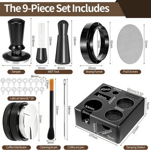 Kit d'outils pour tamper l'espresso, 9 pièces, ensemble d'accessoires pour <span class=keywords><strong>café</strong></span> avec outil WDT, entonnoir, tamper <span class=keywords><strong>à</strong></span> <span class=keywords><strong>café</strong></span> et brosse pour <span class=keywords><strong>machine</strong></span> <span class=keywords><strong>à</strong></span> <span class=keywords><strong>café</strong></span>, <span class=keywords><strong>café</strong></span> <span class=keywords><strong>à</strong></span> domicile - Product Image 2