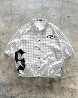 Chemise à carreaux de style chinois entièrement personnalisable pour homme avec boutons grenouille, chemisier ample à manches courtes style streetwear