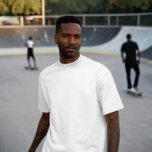 Camisetas de Verano para Hombre, 245G, Estilo Urbano, Cuello Redondo Grueso, 100% Algodón, Manga Corta, Lisa, Talla Grande - Product Image 1