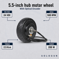 Moteur de roue GOLDGUN 5,5 pouces 24V 200W avec encodeur optique 500 tr/min 2,5 N.m, axe simple pour roue motrice de robot mobile AGV
