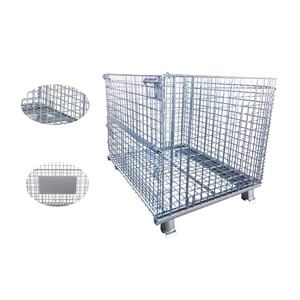 Storage Industrial Container Industrial Stackable Storage Mobile Most Popular Industrial Foldable Iron Transport Logistics Wire Container Cages With 4 Wheels