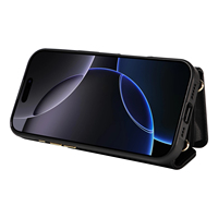 Étui de téléphone portable à bandoulière accordéon pour iPhone 16 Pro, portefeuille 7 cartes, blocage RFID, support anneau antichoc, protection 360°