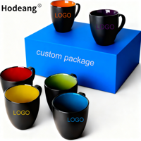 Mug à café en céramique noir mat personnalisé de 16 oz avec intérieur coloré, grande capacité, avec poignée