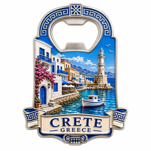 Vente en gros uniquement - Aimant de réfrigérateur souvenir de Crète en alliage de zinc avec ouvre-bouteille, design personnalisé - Product Image 2