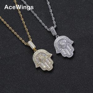 CN244 <span class=keywords><strong>Collana</strong></span> Unisex Placcata Oro con Catena a Corda in Ottone e <span class=keywords><strong>Ciondolo</strong></span> CZ, Gioiello Hip Hop Trendy con Zirconi Cubici, Regalo Bling Bling - Product Image 2