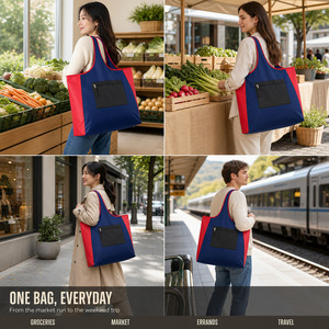 Sac de courses pliable imperméable 53x38cm, lavable en machine, séchage à l'air libre, se plie en pochette, coutures de précision, sacs en gros - Product Image 4