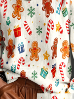 Suéter Navideño con Cuello Redondo y Estampado de Hombre de Jengibre para Mujer, Tejido por Computadora, con Estampado por Transferencia Térmica, Informal, para Uso Diario y Festivo
