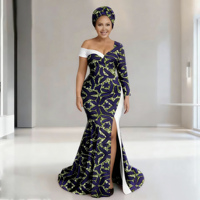 Robe de mariée traditionnelle africaine Dashiki pour femme, fendue, longueur ras du sol, grande taille, en coton, coupe ajustée, assortie à un turban 2525194