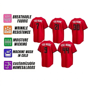 Maillot de baseball respirant brodé en 3D de haute qualité, couleur rouge Cincinnati, personnalisé avec nom et numéro, en polyester doux, pour les fans - Product Image 2