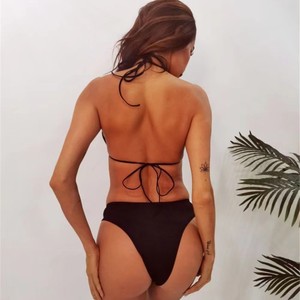Conjunto de Bikini con Lentejuelas de Brillo Metálico Blanco para Mujer, Top Halter Cruzado, Cintura Baja, Nailon/Algodón de Secado Rápido, Traje de Baño de Dos Piezas para Playa - Product Image 3