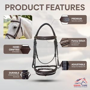 Brida Inglesa para Caballo, Acolchada, de Cuero Genuino, Ajuste Clásico, Cuidado Equino, Brida de Exhibición - Product Image 2