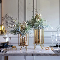 Vase en verre géométrique doré, centre de table, support de fleurs cylindrique hydroponique pour mariage, décoration de la maison, fête