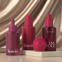Flacon de sérum en verre givré de 50 ml, style 3-en-1, avec compte-gouttes, pompe et capuchon pulvérisateur sphérique, emballages cosmétiques vides, logo personnalisé