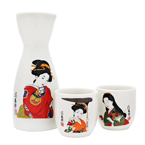 Artisanat Traditionnel 1PC Poterie Bien <span class=keywords><strong>Carafe</strong></span> et 2 PIÈCES Tasses à Saké Blanc Maneki Neko Chat Design Japonais En Céramique Sur Mesure set De saké - Product Image 2