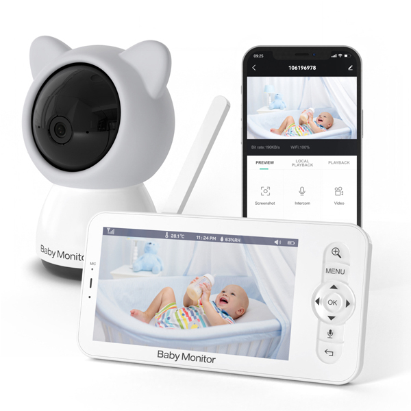Full HD Baby Monitor 5" Screen 30-Hour Battery Pan-Tilt-Zoom Video Upgrade with Camera and Audio, Night Vision, VOX, 2-Way Talk