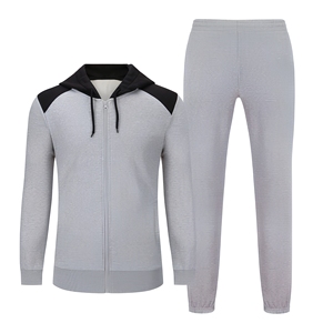 Survêtement gris à capuche pour homme, manches longues, fermeture éclair, décontracté, couleur unie, polyester et coton respirant, idéal pour l'automne - Product Image 1