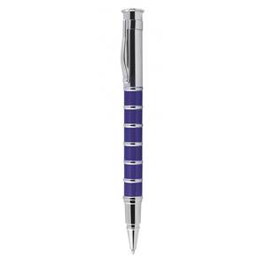 <b>Blue</b> and Chrome Rollerball <b>Pen</b> with Rings Premium Writing Instrument - Product Image 1