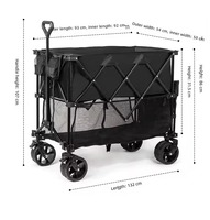Chariot pliable tout-terrain à double étage extra long 400L pour camping en extérieur, avec cadre en acier et toile Oxford 600D, 12 roulements