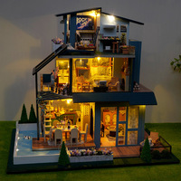 Modèle de villa à assembler en bois de style vintage américain, scène de construction de chalet, cadeau créatif pour fille, 35x26.5x31.5cm, boîte couleur