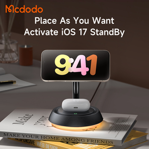 Mcdodo 495 3 en 1 Chargeur <span class=keywords><strong>de</strong></span> bureau sans fil 15W Support <span class=keywords><strong>de</strong></span> charge sans fil magnétique avec lampe <span class=keywords><strong>de</strong></span> <span class=keywords><strong>nuit</strong></span> pour IWatch iPhone iPod TWS - Product Image 4