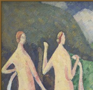 Impression d'art abstrait Art Déco 'Trois femmes' - Figures nues - Peinture à l'huile - Coton pur haute densité - Product Image 2