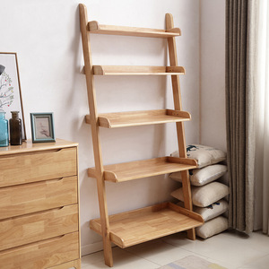 <b>Solid</b> <b>Wood</b> Floor Shelf Trapezoidal Shape Modern Minimalist Multi Layer Storage <b>Bookcase</b> For Bedroom Living Room Flower Stand - Product Image 3