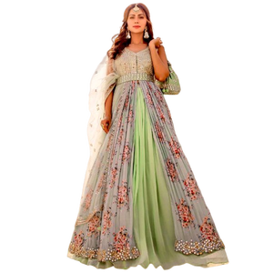 ชุดเดรสผ้าจอร์เจียสำหรับผู้หญิงชุดเดรสพิมพ์ลายดิจิตอลชุดอินเดียชุดเดรสสไตล์โบลีวูด - Product Image 1