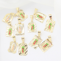 Pendentif Vierge Marie de Guadalupe plaqué or 14 carats, or laminé, mode religieuse, rectangulaire, trois couleurs, classique, alliage chrétien