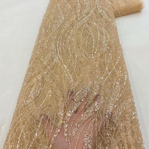 Châu Âu Và Mỹ Lưới Đầy Màu Sắc Bead Ống Sọc Thêu Vải Váy Cưới Quần Áo Vải Cho Tất Cả Các Mùa - Product Image 6
