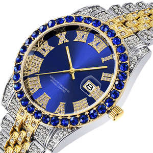 2025 montre à Quartz de luxe pour hommes glacé gros rochers chiffres romains étanche Bling diamant Band-22mm Hip Hop Style résistant à l'eau - Product Image 1