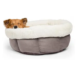 Suppliers custom cute grey round removable portable foldable dog house kennel bed mat chew proof cozy warm collapsible dog bed