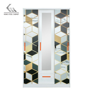 Hot <strong>Sale</strong> Customized Pattern 3 Sliding Door <strong>Mirror</strong> Metal <strong>Wardrobe</strong> Steel Almirah Living Room Steel <strong>Wardrobe</strong> - Product Image 1