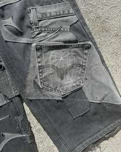 <span class=keywords><strong>Jeans</strong></span> da <span class=keywords><strong>Uomo</strong></span> Y2K Gotici Patchwork in Denim a <span class=keywords><strong>Gamba</strong></span> <span class=keywords><strong>Dritta</strong></span> Baggy con Tasche Cargo e Dettagli Grezzi Effetto Consumato Fornitore OEM/ODM - Product Image 6