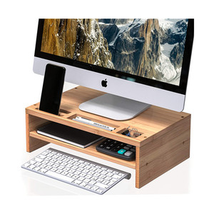 Double Layer <b>Desktop</b> Storage <b>Shelf</b> Office Computer Riser Monitor Stand Organizer 3 Tier Wooden Base For Desk Workspace - Product Image 1