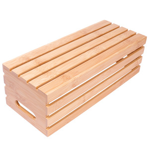 Cesta de almacenamiento de bambú rectangular con asa para uso doméstico en la cocina - Product Image 1