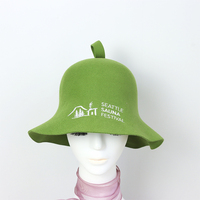 Chapeau de sauna en feutre de laine vert avec logo personnalisé et boucle de suspension, résistant à la chaleur et respirant pour la salle de vapeur