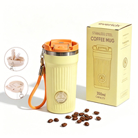 Mug à café isotherme Everich 350 ml en acier inoxydable à double paroi avec couvercle à poignée en corde portable et base antidérapante en silicone