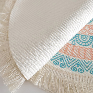 Bohemian Style <strong>Round</strong> Cotton Thread Woven <strong>Placemats</strong> with <strong>Printed</strong> Patterns and Tassels