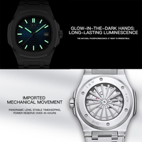 Montre automatique pour homme I&W, cadran bleu, rayures verticales, affichage de la date, bracelet en acier inoxydable, montre mécanique de style business, vente flash